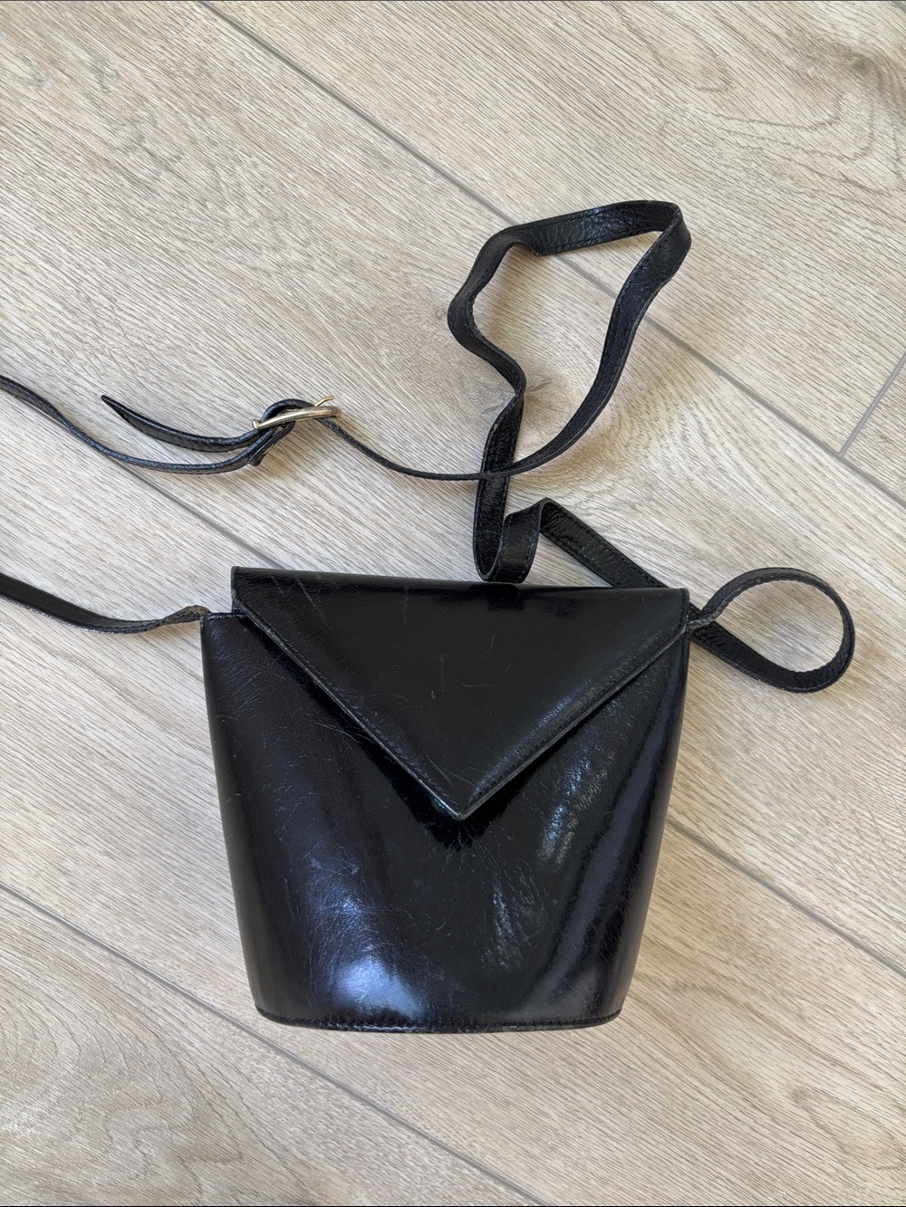 Vintage Leather MCM Black Moto Grunge Structured Adjustable Crossbody Purse
